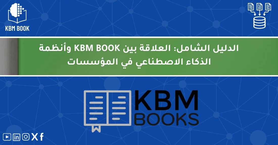صورة تحتوي على عنوان المقال حول: " الدليل الشامل لعلاقة ذكاء اصطناعي + KBM في المؤسسات" مع عنصر بصري معبر